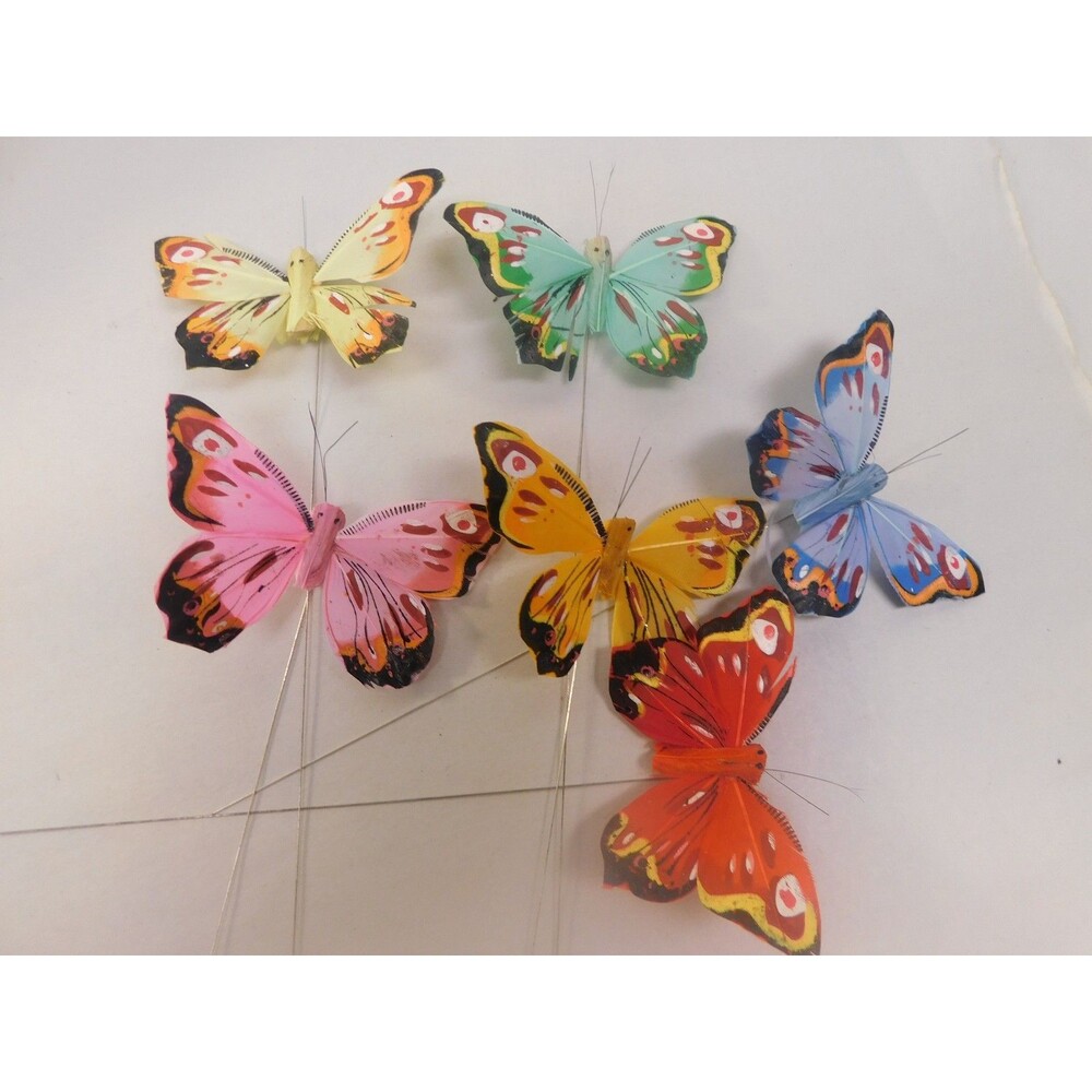 Set Of 6 Feathered Decorative Butterfly Floral Craft Arrangement Assorted